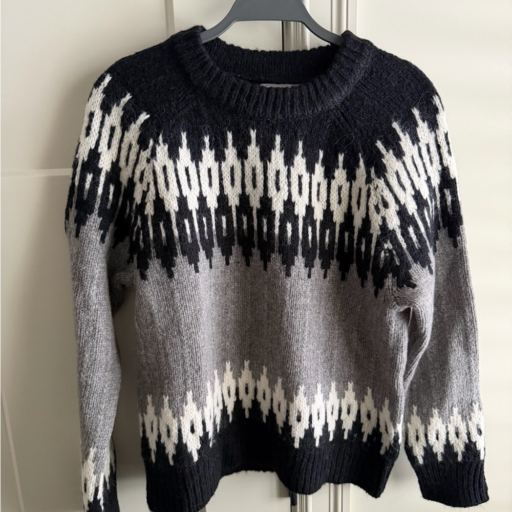J. Crew Black and Gray Patterned Sweater